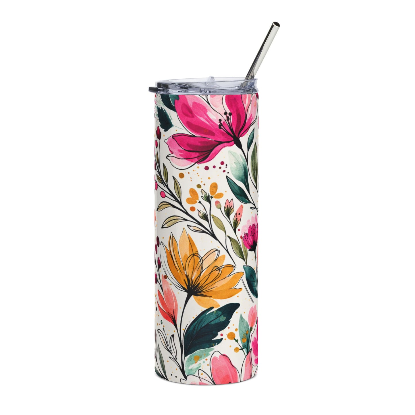 Modern Botanical Wildflower Pattern – Splatter Bloom Collection — 20oz Stainless Steel Tumbler