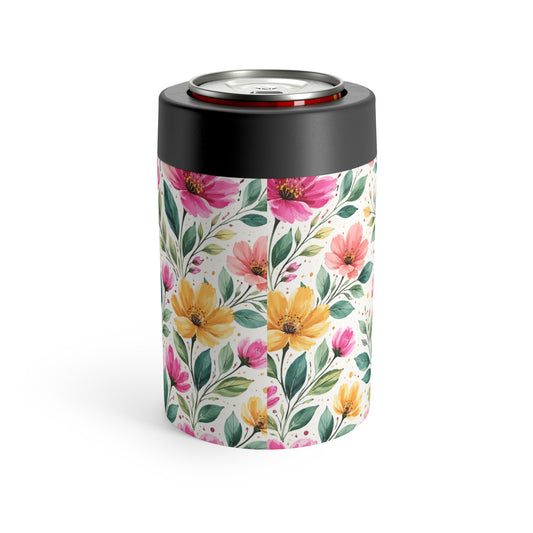 Watercolor Wildflower Garden Pattern – Splatter Bloom Collection – 12oz Insulated Stainless Steel Koozie