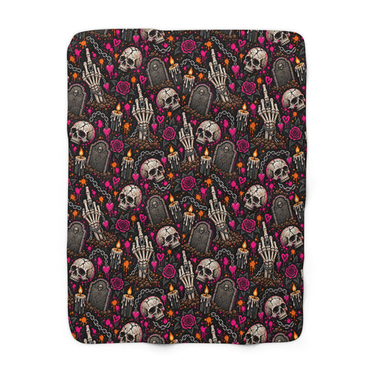 Dirt & Defiance Sherpa Fleece Blanket | Gothic Skull & Graveyard Throw by Subbin4Sanity