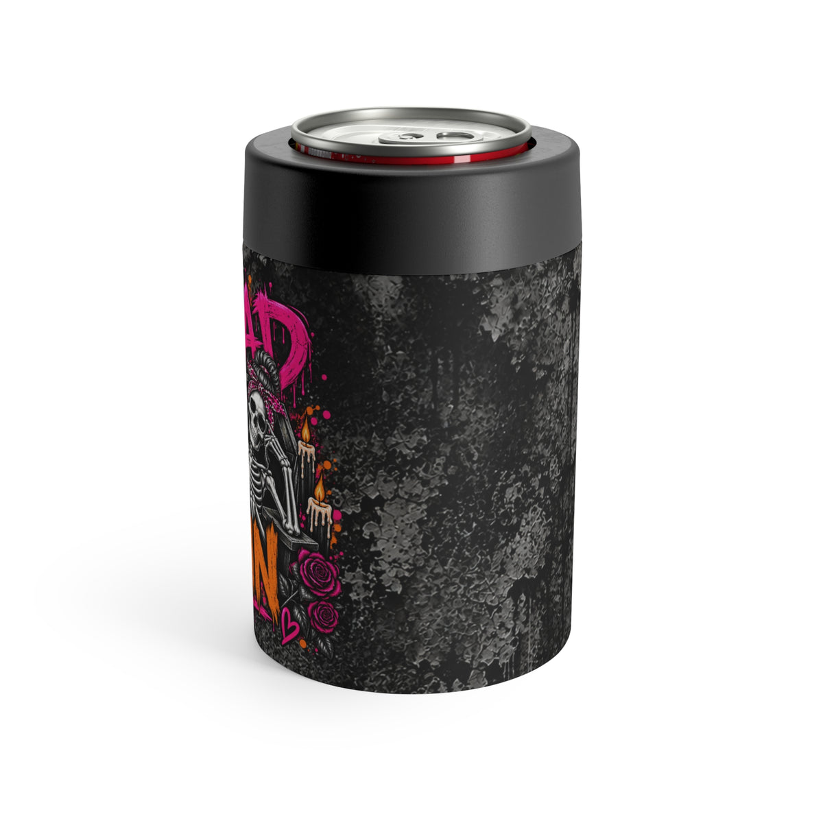 Too Dead To Give A Damn 12oz Insulated Stainless Steel Koozie | Sassy Skeleton Can Cooler by Subbin4Sanity