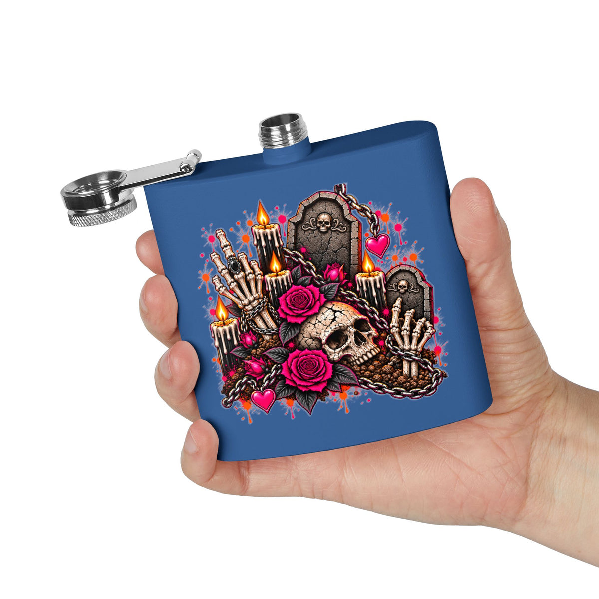 Dirt & Defiance 6oz Stainless Steel Flask | Gothic Coffin & Skull Drinking Flask by Subbin4Sanity