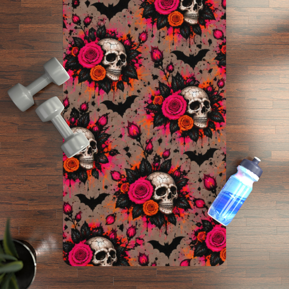 Deadly Blooms Rubber Yoga Mat | Gothic Floral Skull Workout Mat by Subbin4Sanity