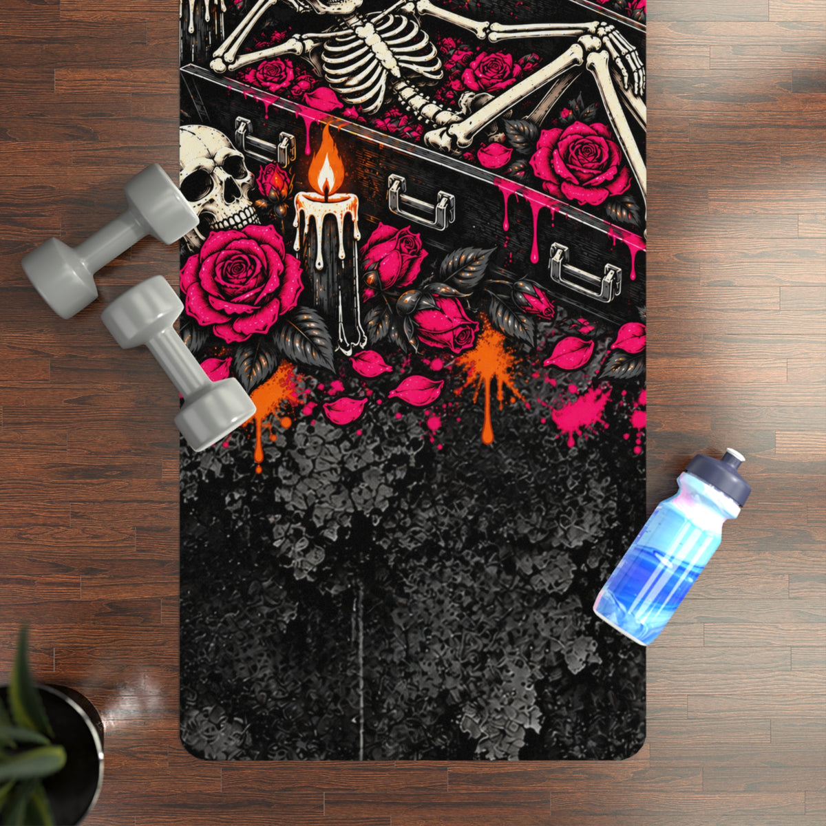 Dead & Unbothered Rubber Yoga Mat | Gothic Skeleton Workout Mat by Subbin4Sanity
