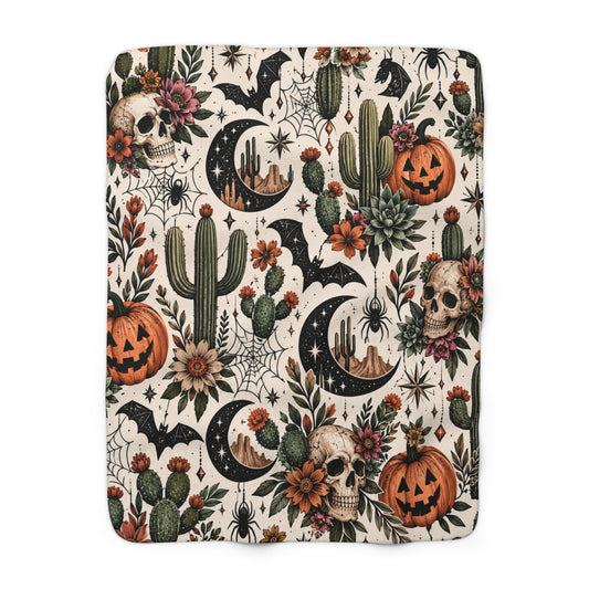 Desert Moonlight Sherpa Fleece Blanket | Boho Halloween Throw by Subbin4Sanity