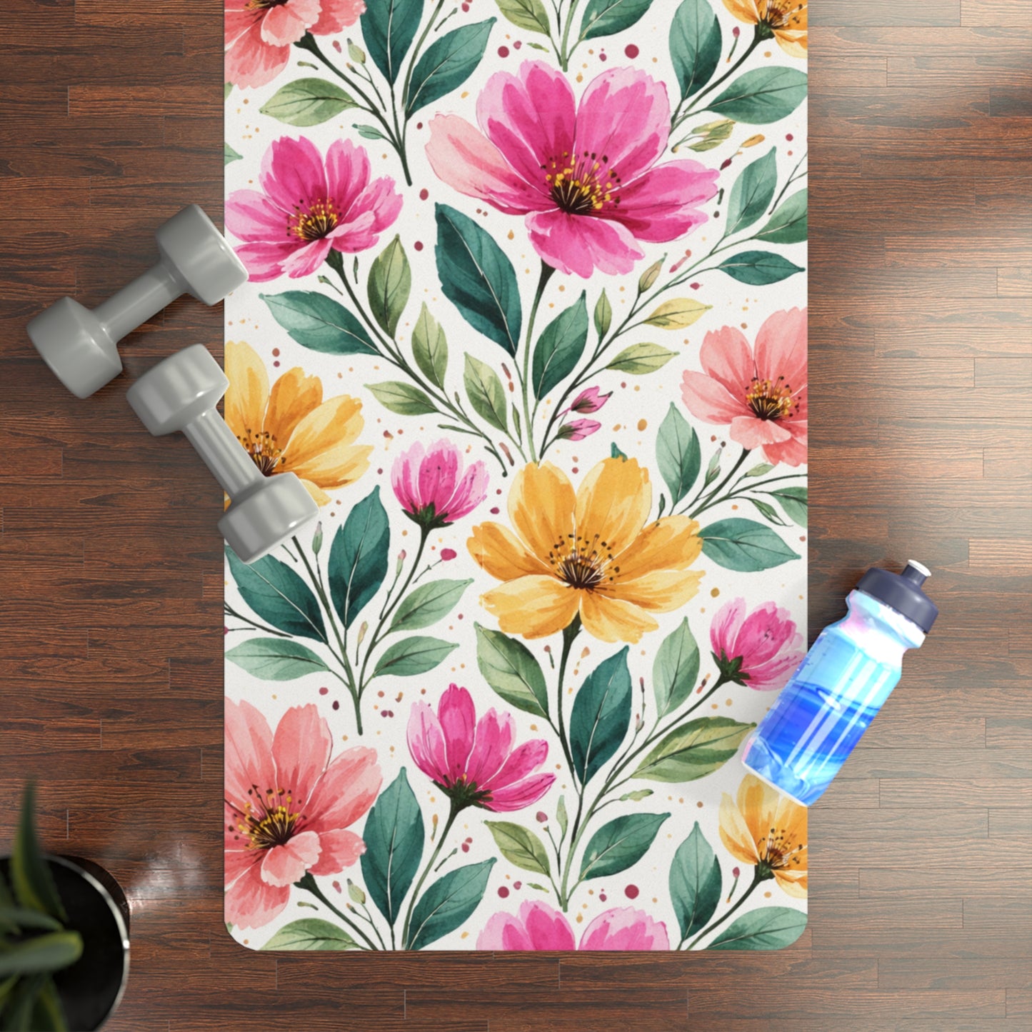 Watercolor Wildflower Garden Pattern – Splatter Bloom Collection - Rubber Yoga Mat