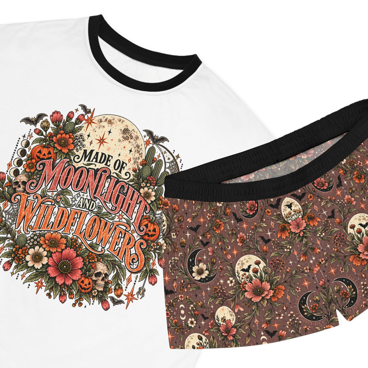 Even The Darkest Nights Make Something Bloom Pajama Set | Midnight Wildflowers Boho Halloween Sleepwear by Subbin4Sanity