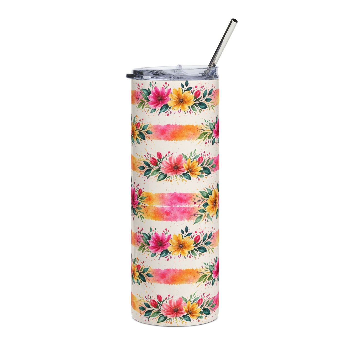 Wildflower Garden Stripe Pattern – Splatter Bloom Collection — 20oz Stainless Steel Tumbler