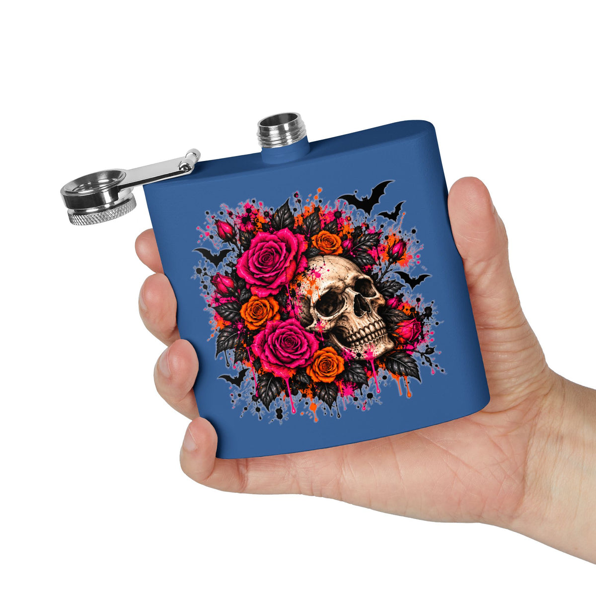 Deadly Blooms 6oz Stainless Steel Flask | Gothic Floral Skull Drinking Flask by Subbin4Sanity
