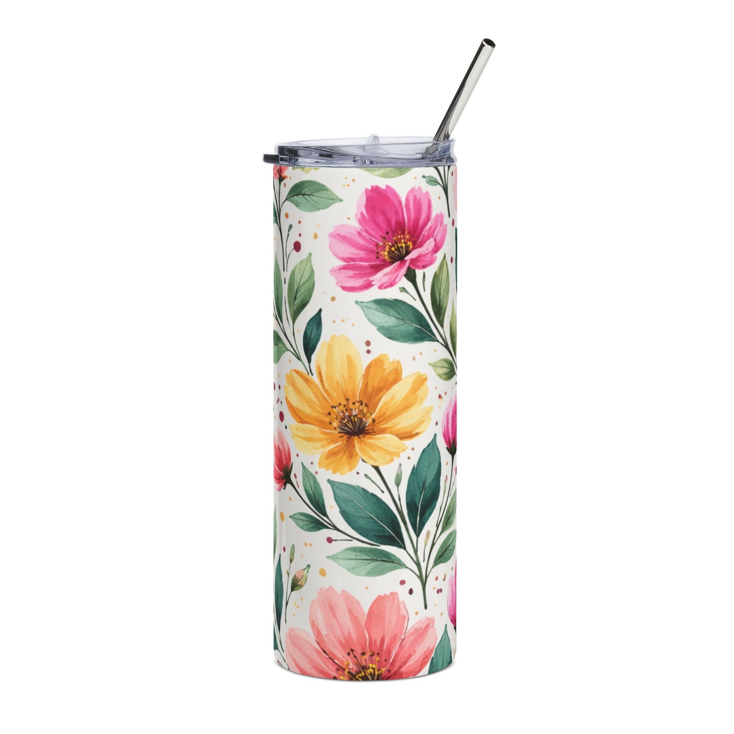 Watercolor Wildflower Garden Pattern – Splatter Bloom Collection — 20oz Stainless Steel Tumbler