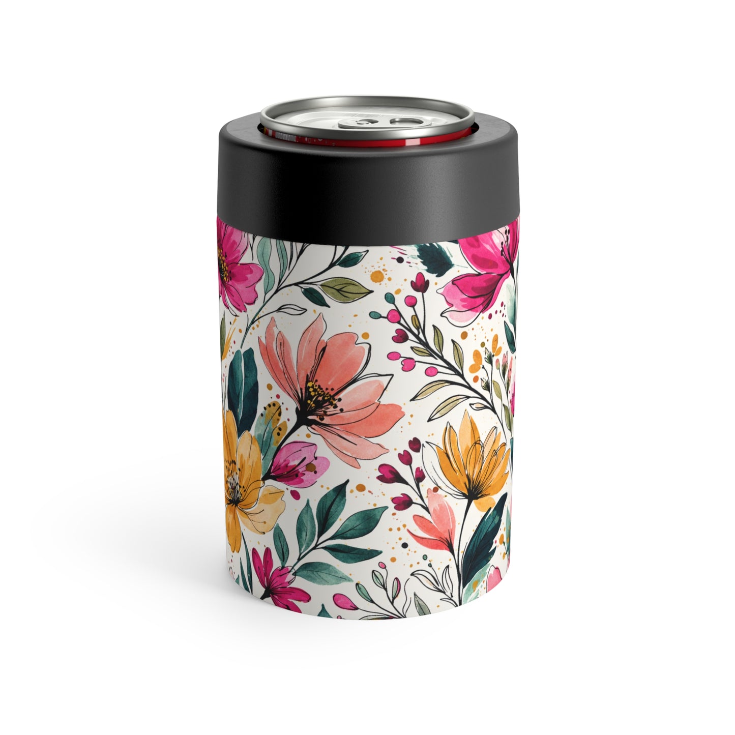 Modern Botanical Wildflower Pattern – Splatter Bloom Collection – 12oz Insulated Stainless Steel Koozie