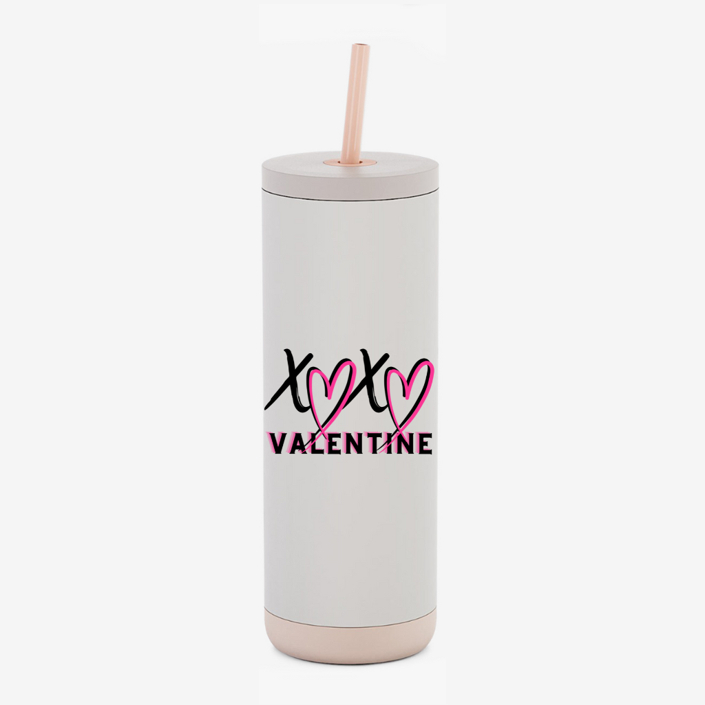 XOXO Valentine 20oz Skinny Tumbler with Straw – Pink 18/8 Stainless Steel Valentine Cup | Hot & Cold Insulated Tumbler