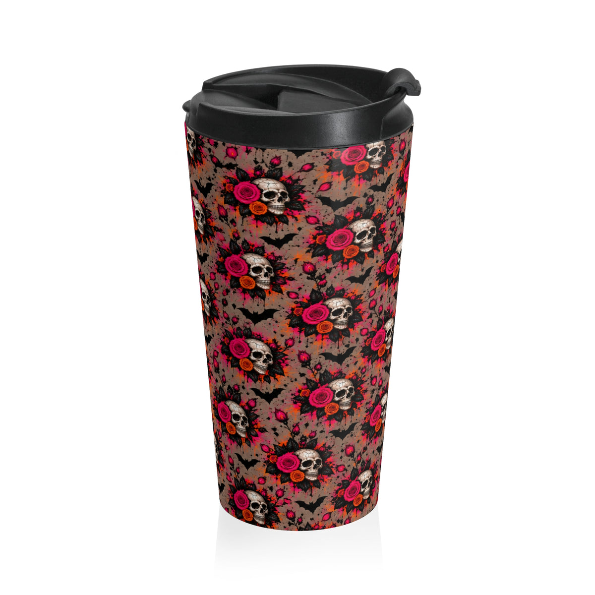 Deadly Blooms Stainless-Steel Coffee Mug | Gothic Skull & Rose Travel Mug by Subbin4Sanity
