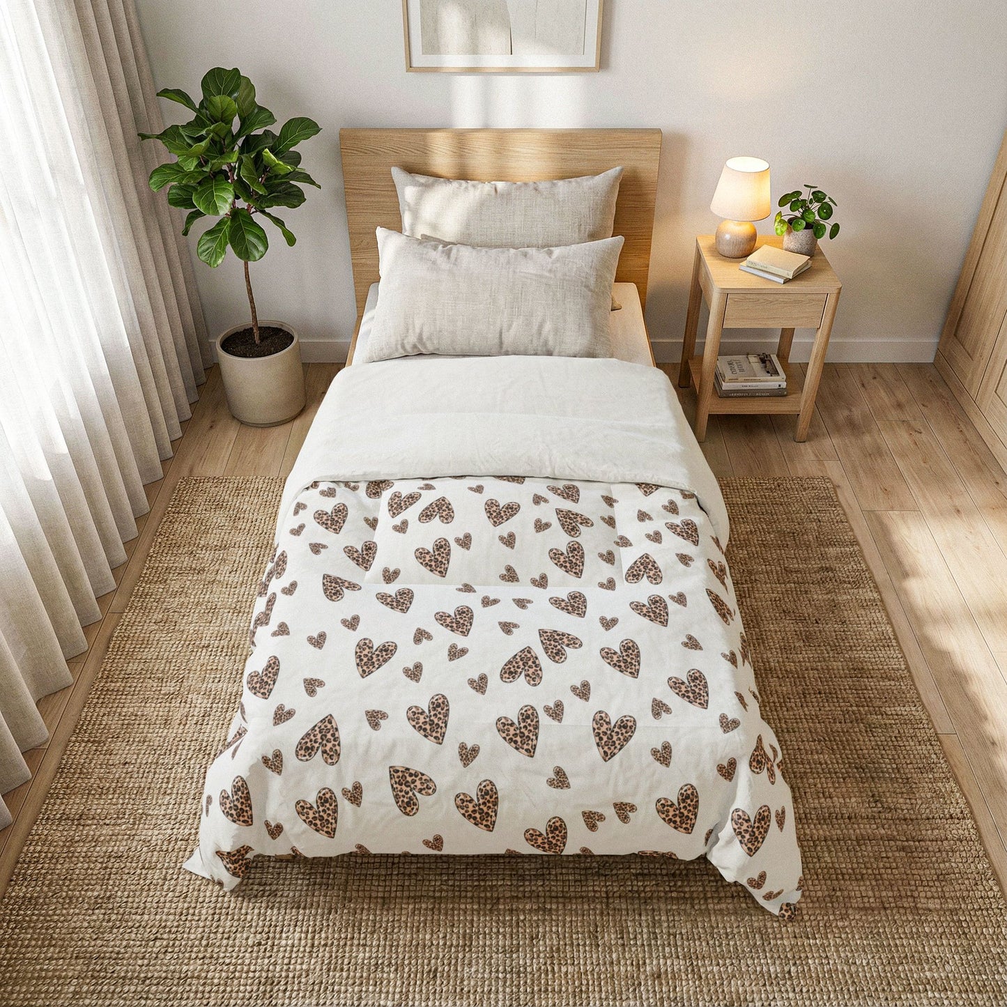 Wild Love Comforter Blanket | Leopard Heart Cotton Comforter – Cozy Animal Print Bed Blanket by Subbin4Sanity