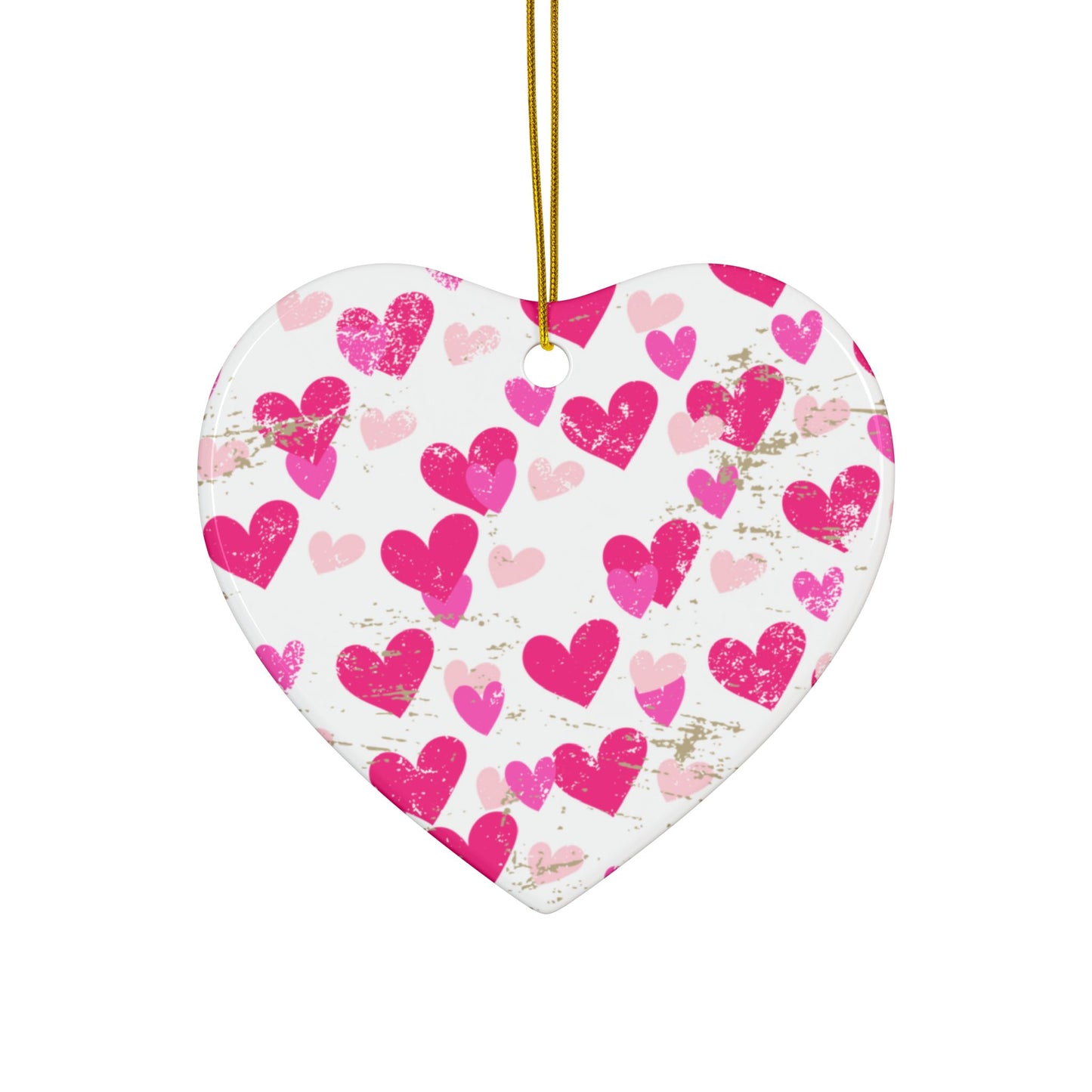 white Valentine ceramic ornament with pink hearts pattern double sided glossy