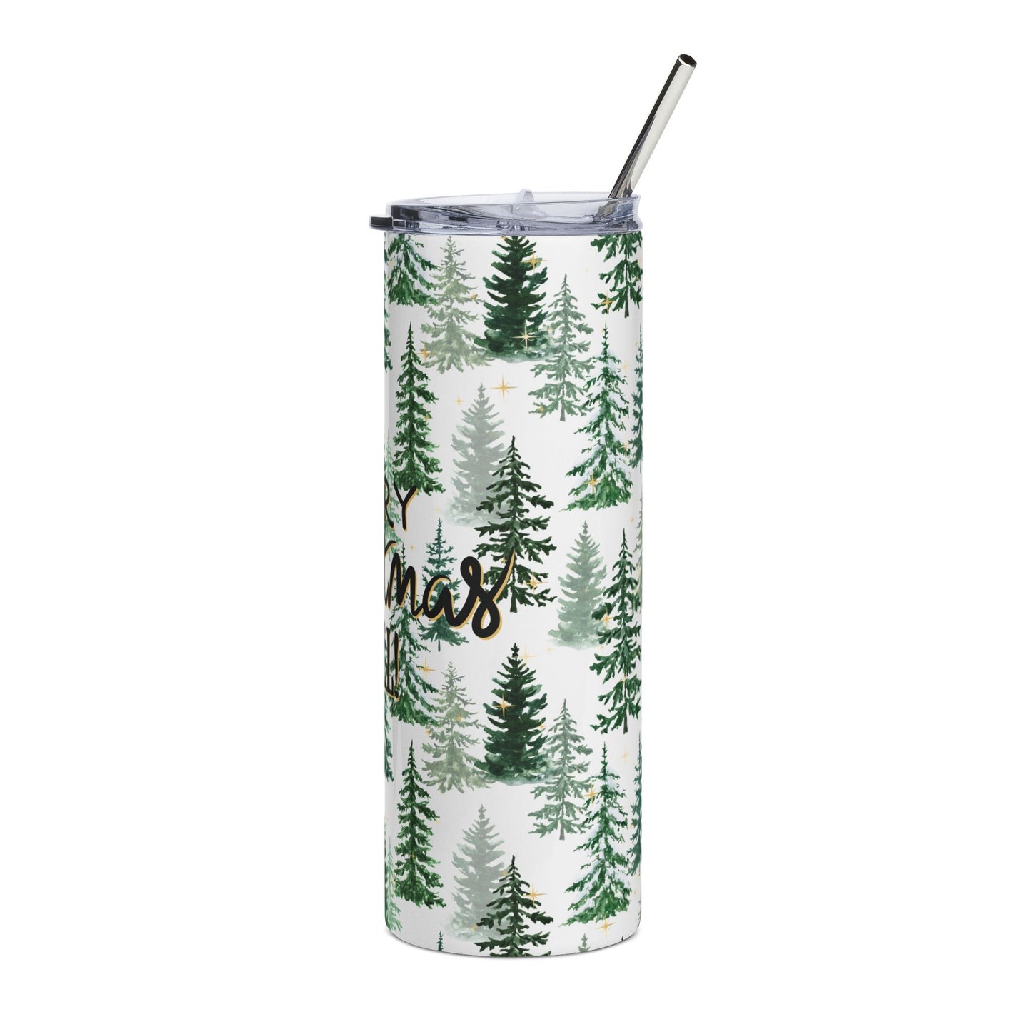 Merry Christmas Y’all 20oz Stainless Tumbler — Pine Tree Holiday Travel Cup