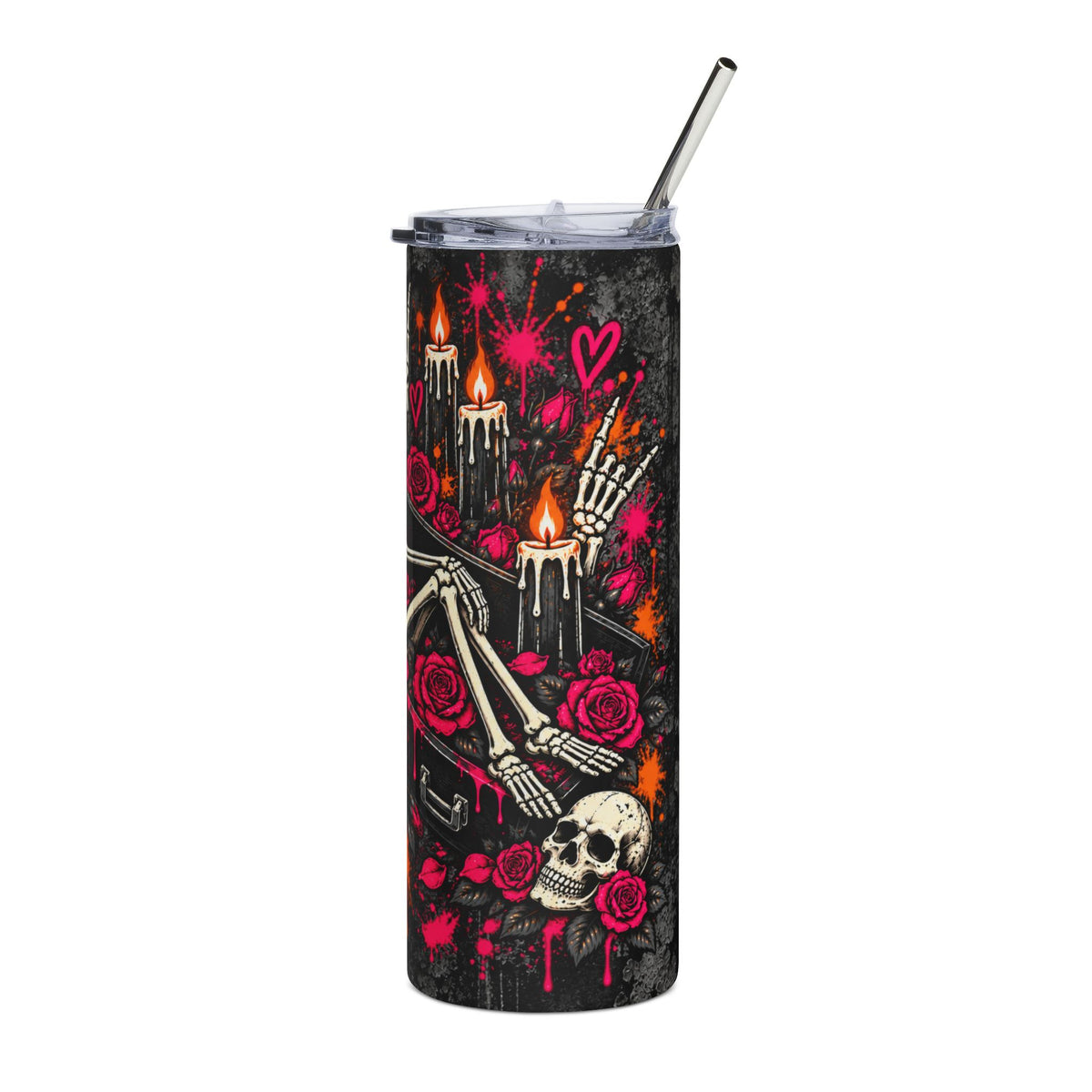 Dirt & Defiance 20oz Stainless Steel Tumbler | Gothic Skeleton Travel Cup by Subbin4Sanity