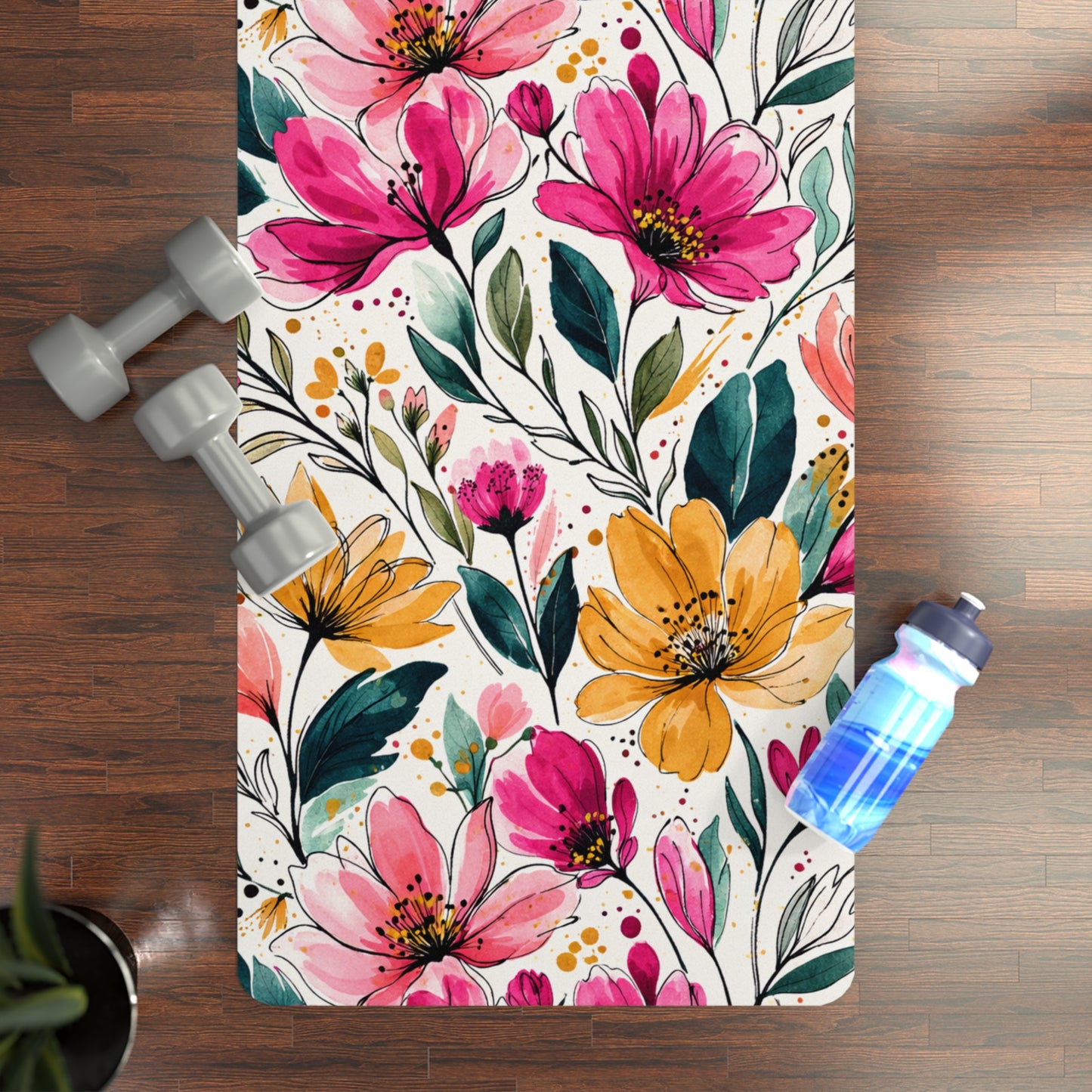 "Modern Botanical Wildflower Pattern – Splatter Bloom Collection — Rubber Yoga Mat