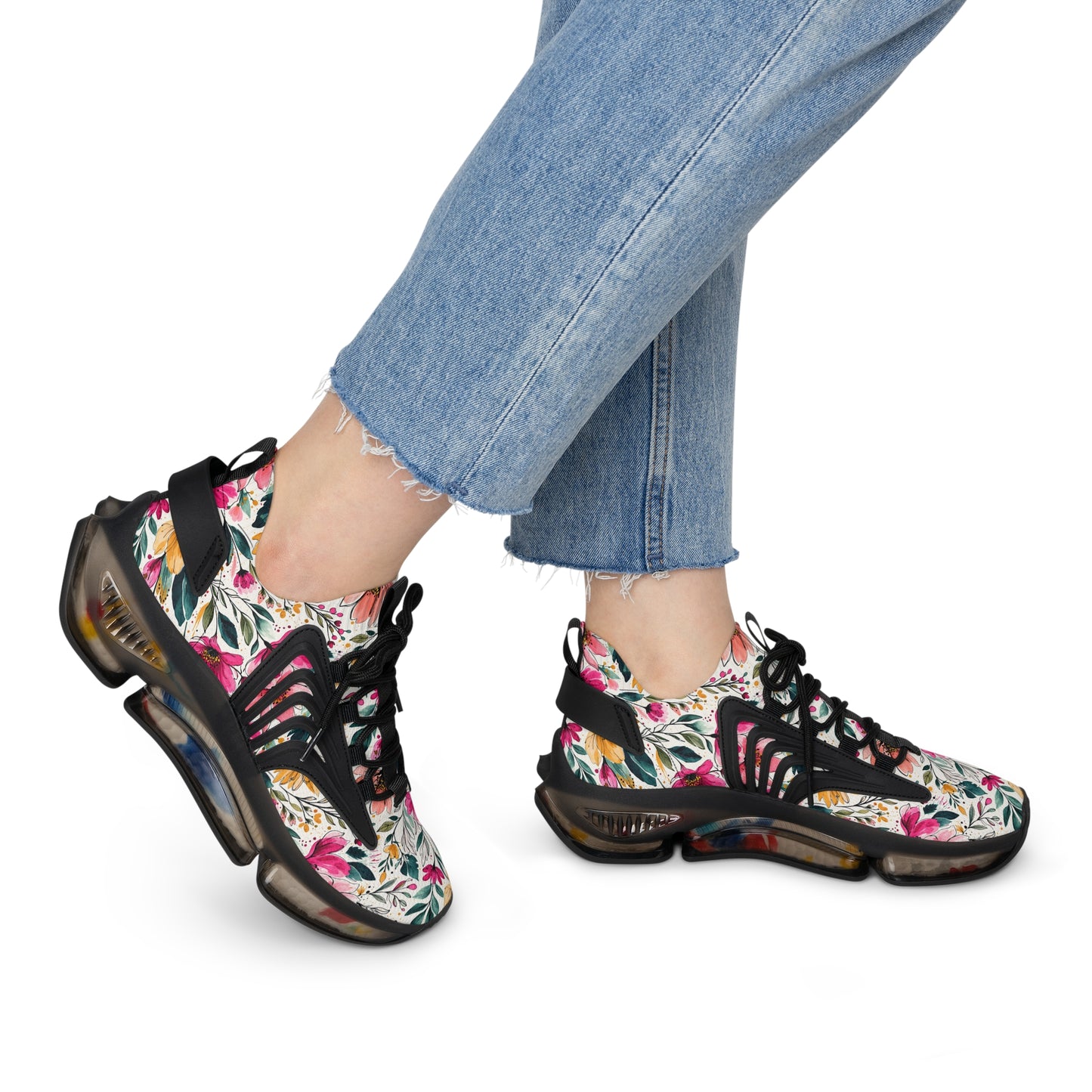 Modern Botanical Wildflower Pattern – Splatter Bloom Collection — Lightweight Women's Breathable Athletic Mesh Sneakers
