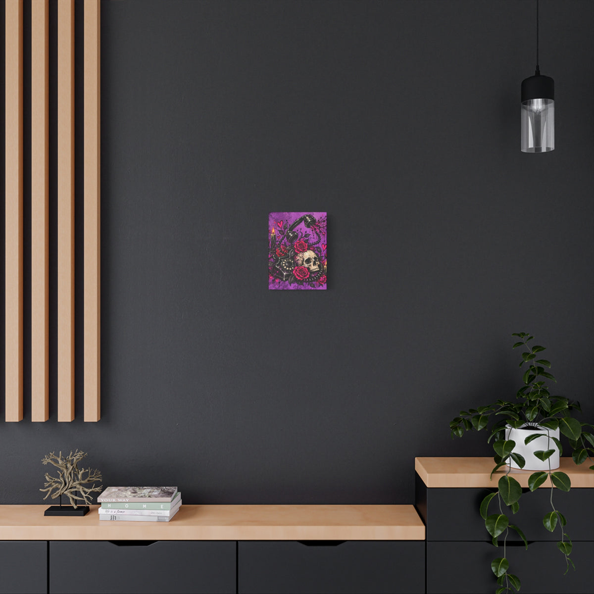 Karma’s Calling Halloween Canvas | Gothic Skull, Roses & Vintage Phone Wall Art by Subbin4Sanity