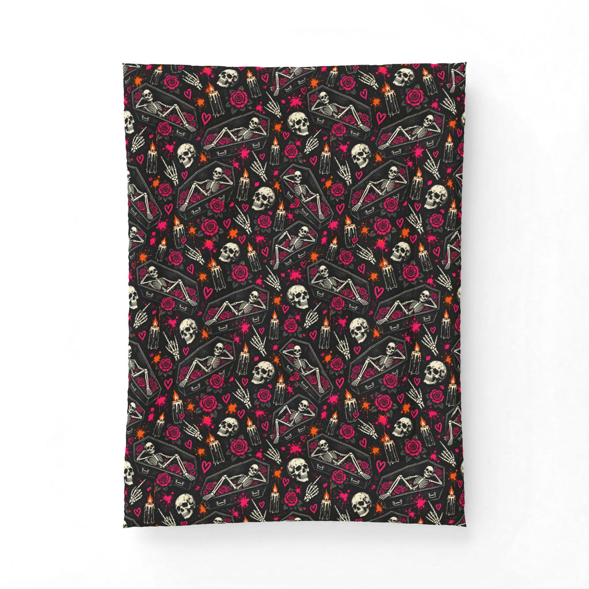 Dead & Unbothered Comforter | Gothic Halloween Bedding with Skeletons, Roses & Tombstones by Subbin4Sanity