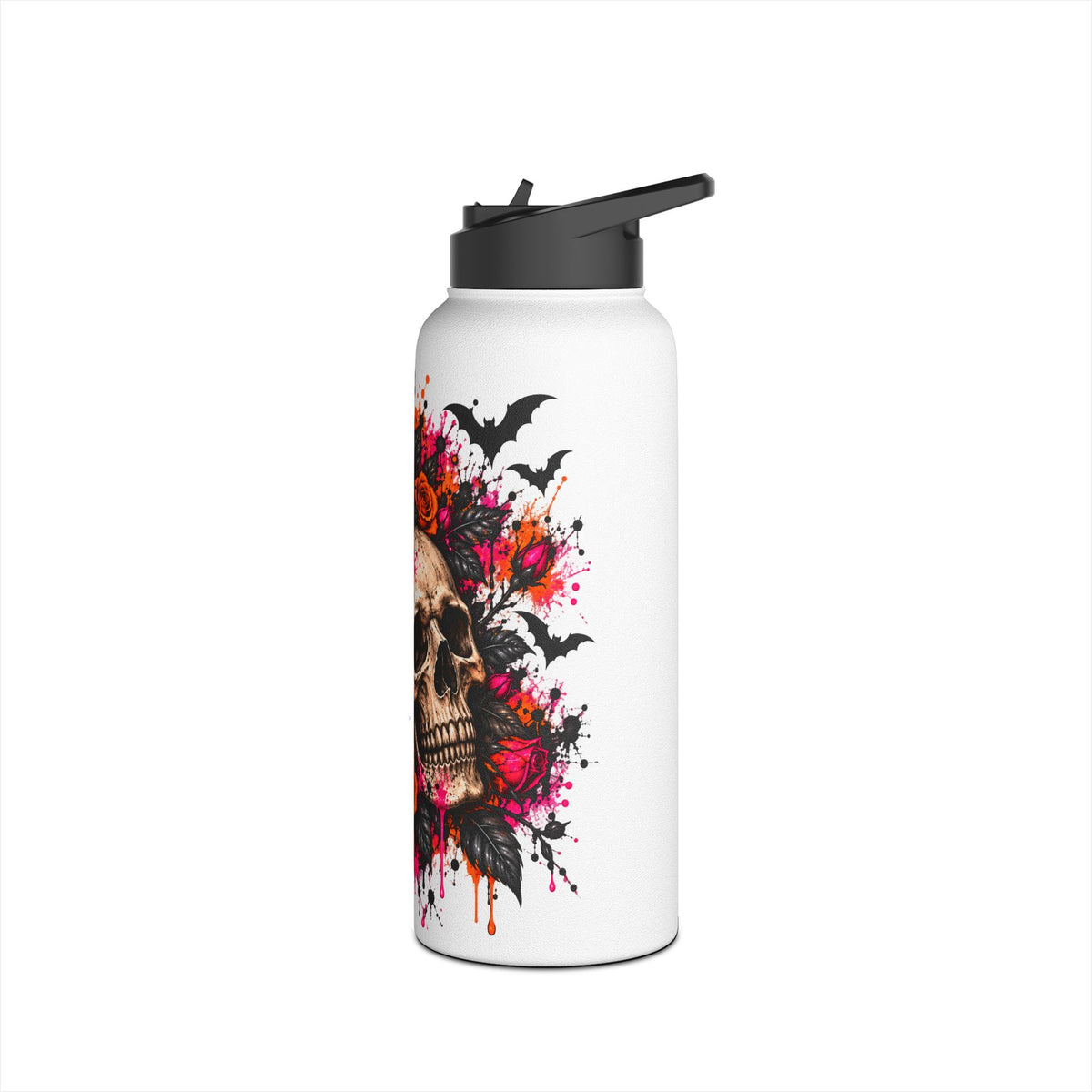 Deadly Blooms Stainless Steel Water Bottle | Gothic Floral Skull Insulated Bottle by Subbin4Sanity