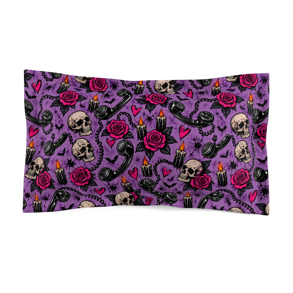 Karma’s Calling Pillow Sham | Gothic Halloween Bedding with Skulls, Phones & Roses by Subbin4Sanity