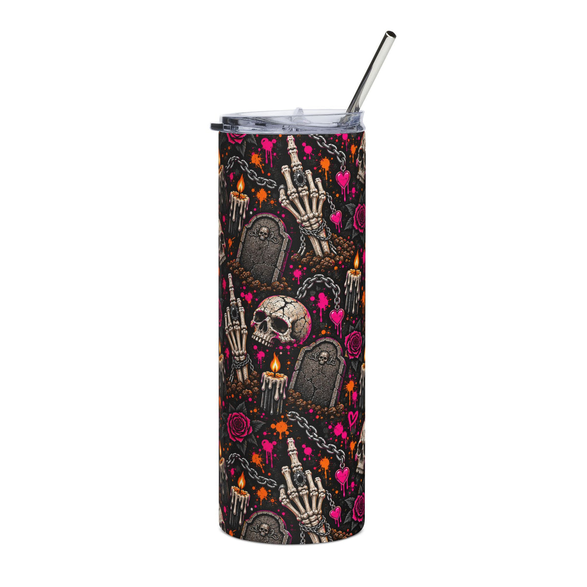 Dirt & Defiance 20oz Stainless Steel Tumbler | Gothic Coffin & Skull Drinkware by Subbin4Sanity