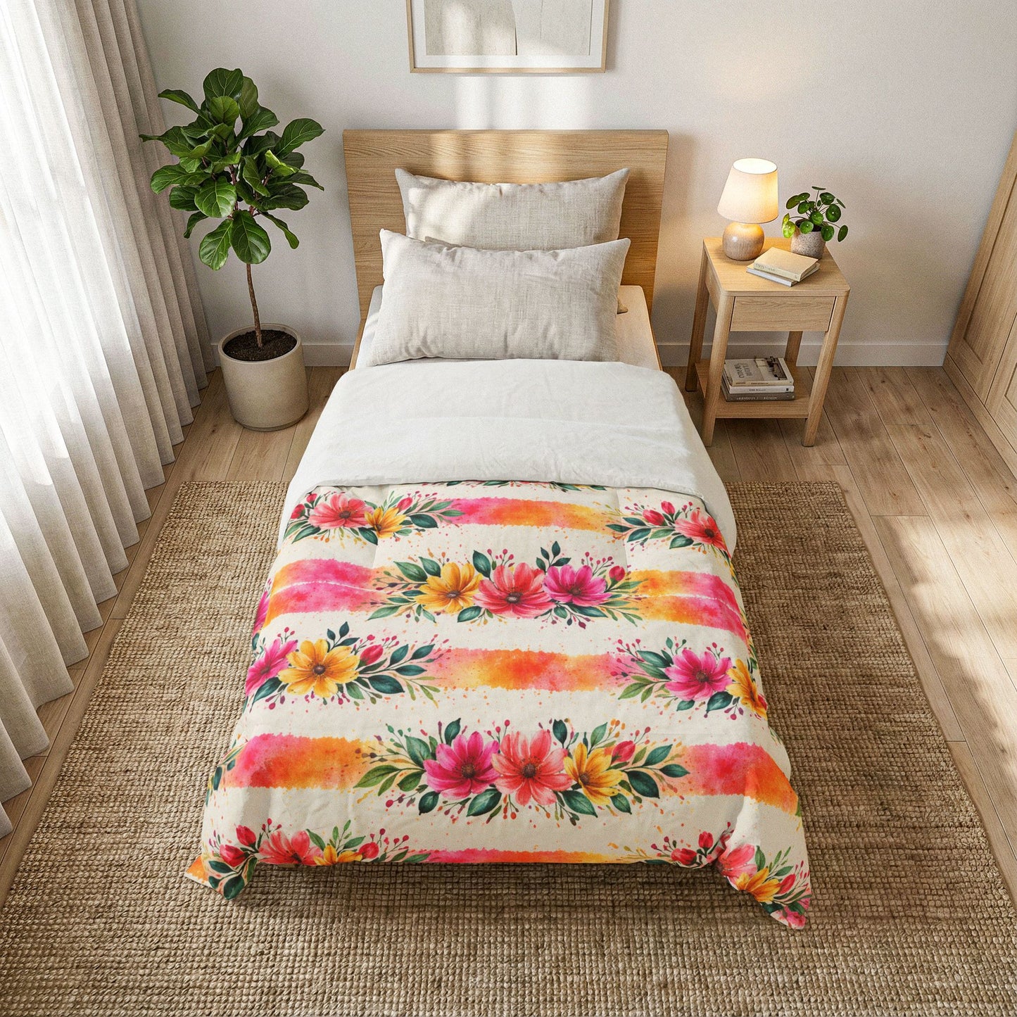 Wildflower Garden Stripe Pattern – Splatter Bloom Collection – Comforter