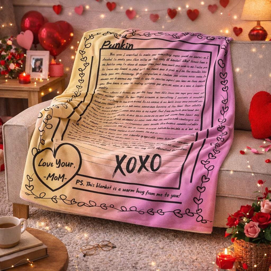 Custom letter Valentine’s sherpa fleece blanket personalized initial