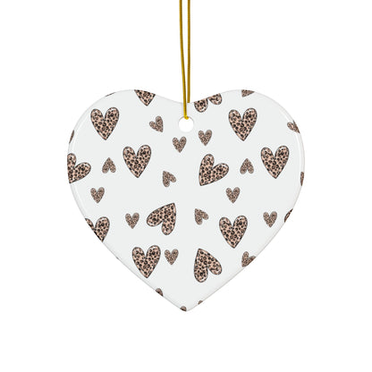 Heart Pattern Ceramic Ornament | White & Leopard Hearts Valentine Decor Keepsake by Subbin4Sanity