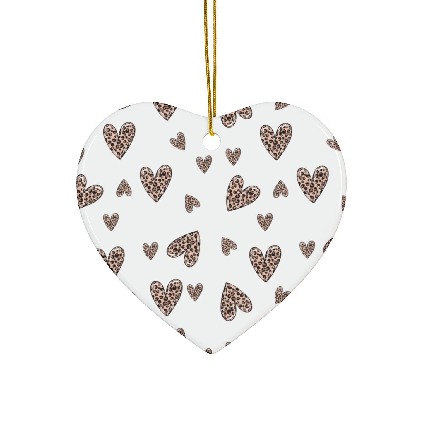 Heart Pattern Ceramic Ornament | White & Leopard Hearts Valentine Decor Keepsake by Subbin4Sanity