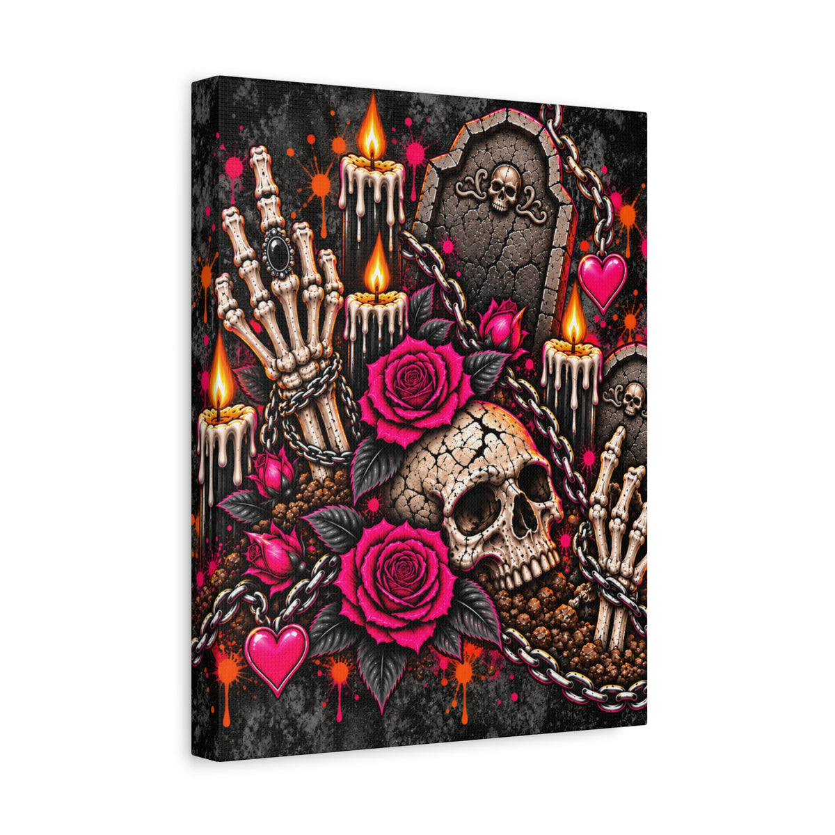 Dirt & Defiance Halloween Canvas | Gothic Skull, Gravestone & Rose Wall Art by Subbin4Sanity