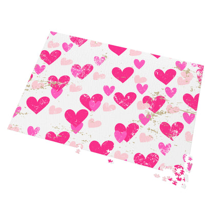 Heart Pattern Jigsaw Puzzle with Tin — Pink Hearts Valentine Puzzle Gift