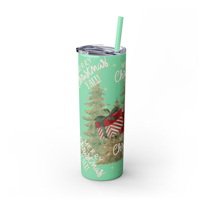 Christmas Skinny Tumbler with Straw, 20oz, "Merry Christmas Yall/I'm a gift"