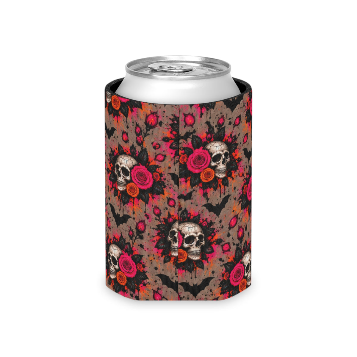 Deadly Blooms Pattern Foam Grip Koozie | Gothic Floral Skull Can Cooler by Subbin4Sanity