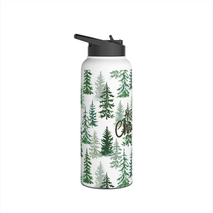 Merry Christmas Y'all Stainless Steel Water Bottle — Christmas Tree Design