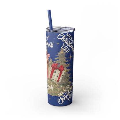 Christmas Skinny Tumbler with Straw, 20oz, "Merry Christmas Yall/I'm a gift"