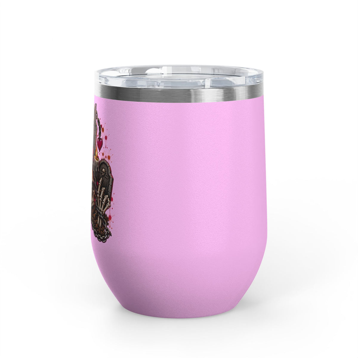 Dirt & Defiance 12oz Wine Tumbler | Gothic Skull & Coffin Stainless Steel Cup by Subbin4Sanity
