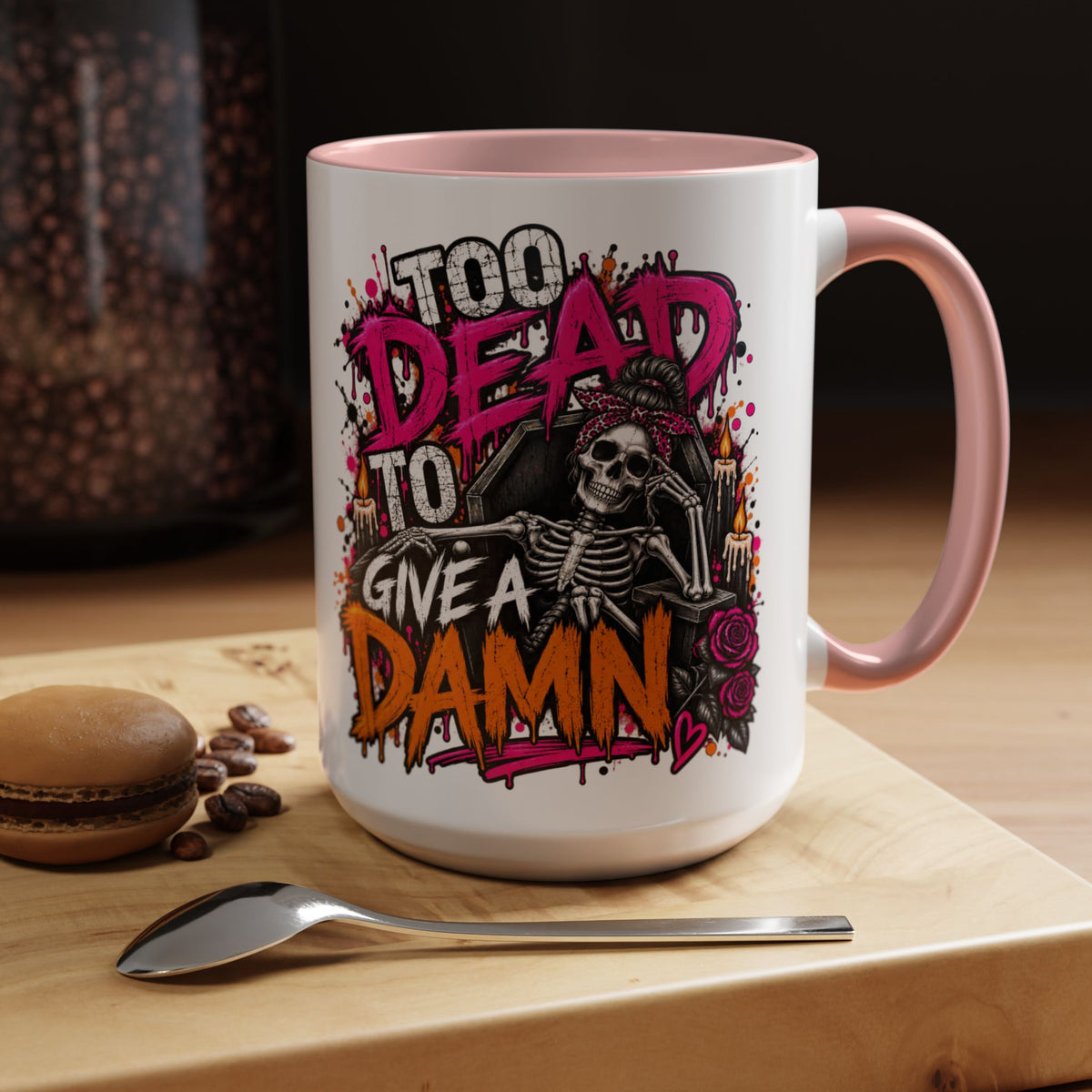 Too Dead To Give A Damn Coffee Mug | Sarcastic Gothic Ceramic Mug by Subbin4Sanity