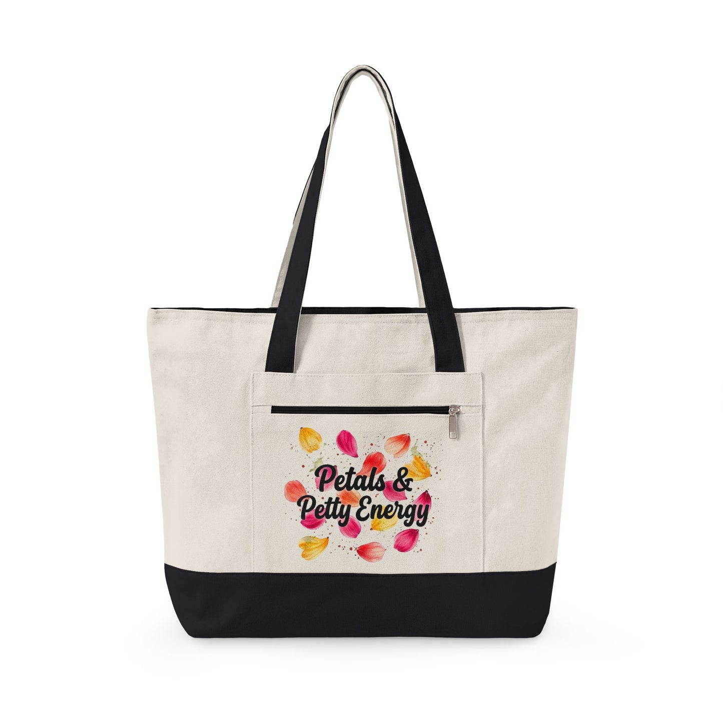 "Petals & Petty Energy" — Zippered Tote Bag