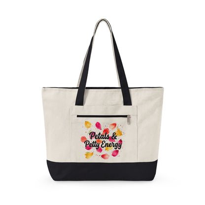 "Petals & Petty Energy" — Zippered Tote Bag