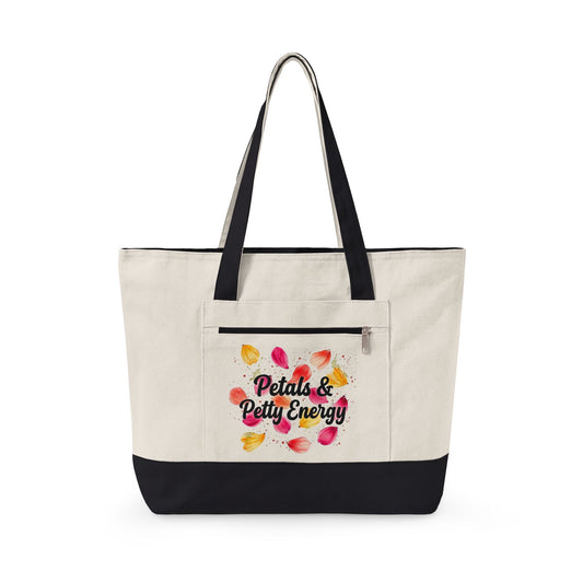"Petals & Petty Energy" — Zippered Tote Bag
