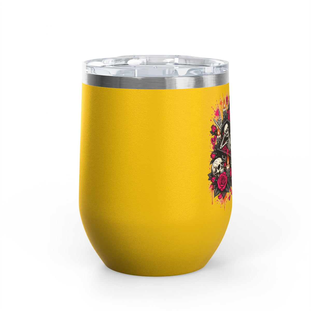 Dead & Unbothered 12oz Wine Tumbler | Gothic Skeleton Stainless Steel Cup by Subbin4Sanity