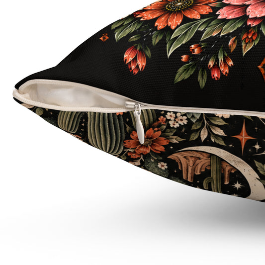 Even The Darkest Nights Make Something Bloom + Crescent Blooms Double-Sided Pillowcase & Insert | Celestial Boho Halloween Decor by Subbin4Sanity
