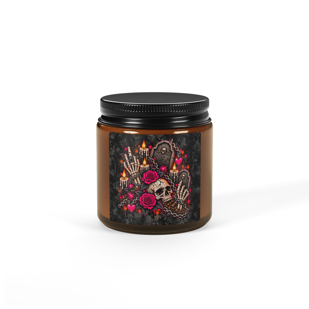 Dirt & Defiance Scented Amber Jar Soy Candle | Gothic Skull & Coffin Home Decor Candle by Subbin4Sanity