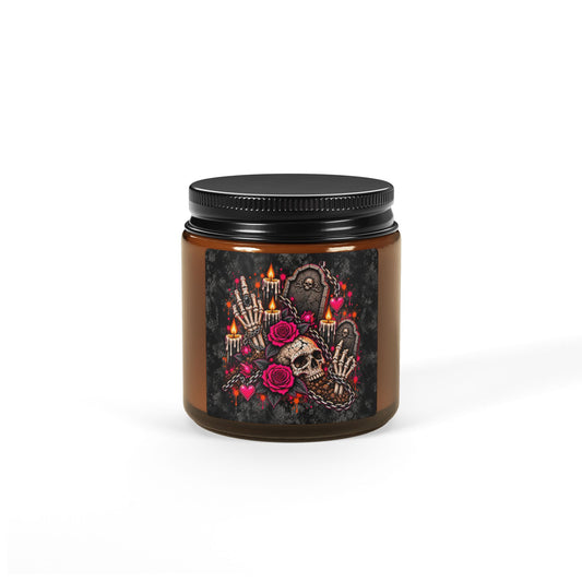Dirt & Defiance Scented Amber Jar Soy Candle | Gothic Skull & Coffin Home Decor Candle by Subbin4Sanity