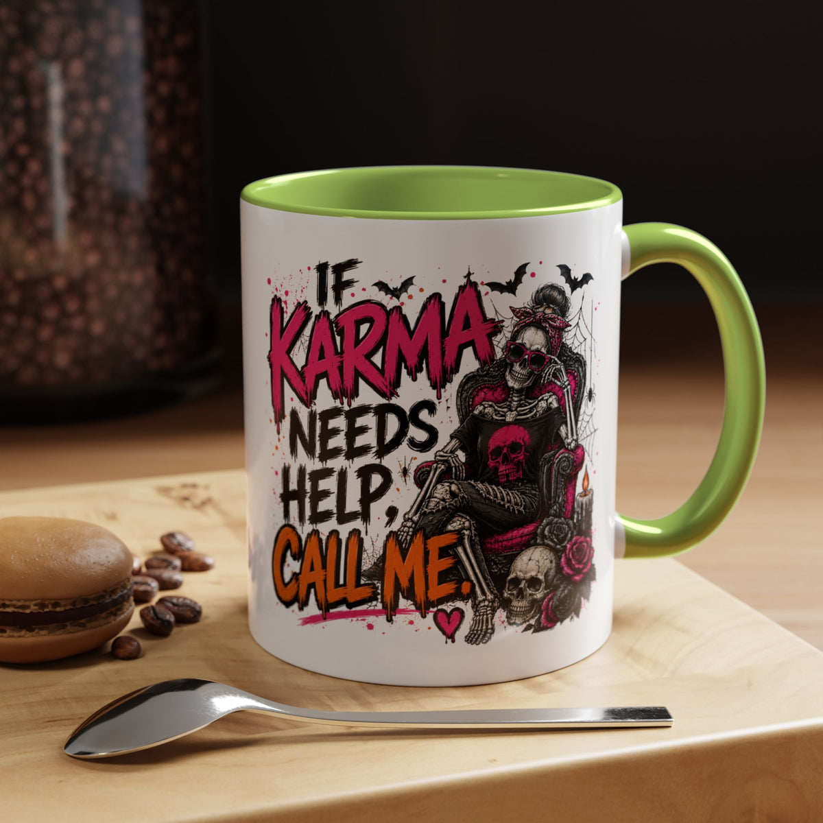 If Karma Needs Help Call Me Coffee Mug | Sarcastic Gothic Ceramic Mug by Subbin4Sanity