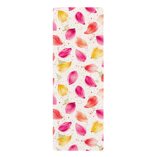 "Watercolor Spring Petals Pattern" – Splatter Bloom Collection — Rubber Yoga Mat
