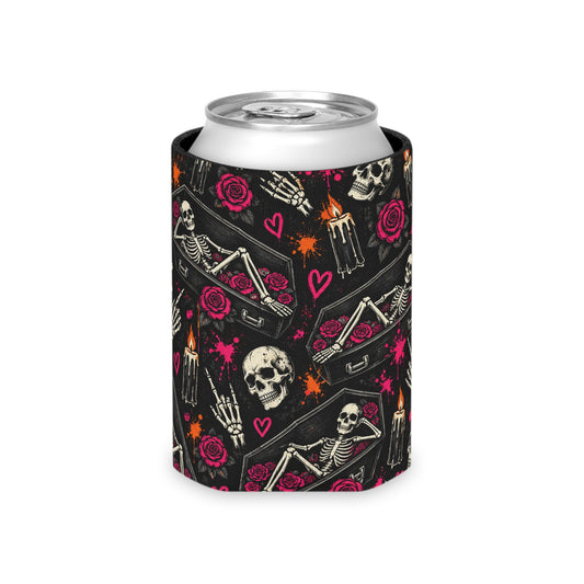 Dead & Unbothered Pattern Foam Grip Koozie | Gothic Skeleton Can Cooler by Subbin4Sanity