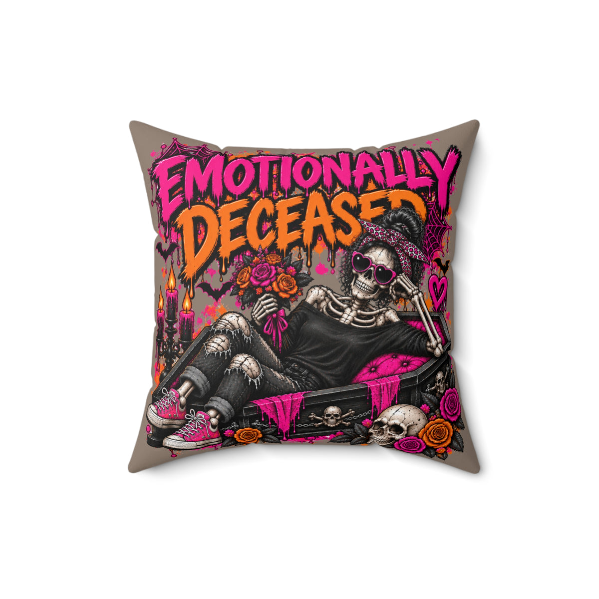 Emotionally Deceased + Deadly Blooms Double-Sided Pillowcase & Insert | Gothic Halloween Decor by Subbin4Sanity